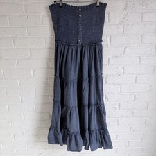 Chelsea Taylor Blue Tiered Strapless Midi Sundress Womens Size Large Scrunch Top