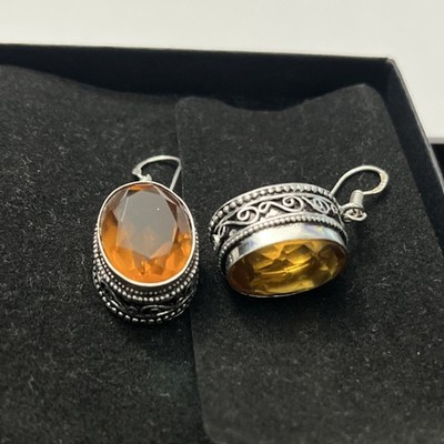 925 Sterling Silver  Honey Topaz Crystal Drop Earrings Hook Closure