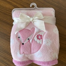 Parent's Choice Pink Fox Florals Flower Plush Baby Blanket