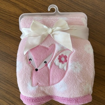 Parent's Choice Pink Fox Florals Flower Plush Baby Blanket