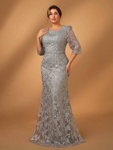 strapless open back dress FEMME Curves LILA Plus Size Layered Tulle A Line Prom & Formal Dress