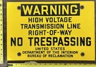 Vintage Porcelain Industrial Sign - Warning High Voltage US Interior Dept
