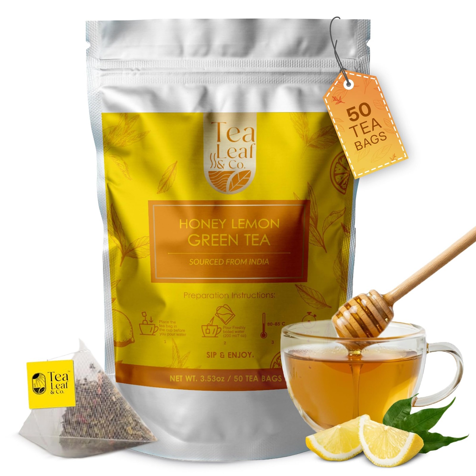 Bags (50 Count), Chamomile, Lemon & Honey Extract, Caff