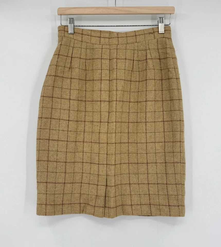 Falda recta de lana a cuadros tostados Yves Saint Laurent talla 6 Foto 2 de 3