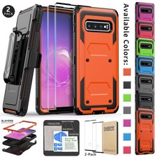 For Samsung Galaxy S10 Plus S10e Case Rugged Hard Belt Clip Cover/Tempered Glass