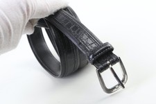 Vintage Croc Embossed Belt Black Alligator Print Leather Waist Band Size 34 / 85