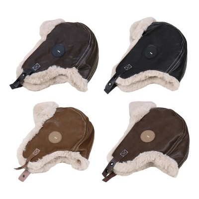 Winter Trapper Hat With EarFlaps Windproof PU Leather Plush Lining Ushanka Hat