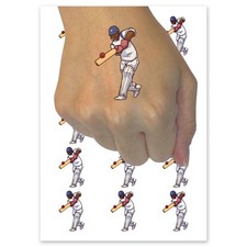 Cricket Player Sport Bat Ball Temporary Tattoo Water Resistant Fake Body Art Set