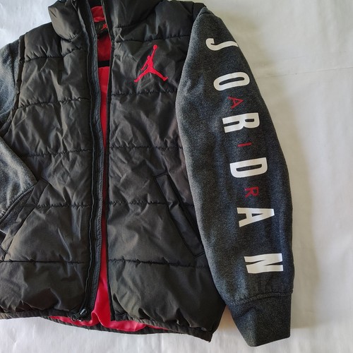 Air Jordan Puffer Vest Jacket Zip Hoodie Black Red Sweatshirt Sleeves Youth M - Picture 2 of 19