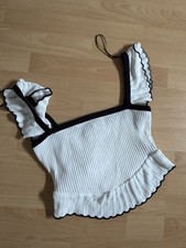 Zara Top Bluse Rüschen Volants schwarz weiß...