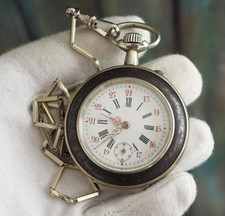 Antique Diogene Pocket Watch 49mm Early Zenith Swiss 19th C Gunmetal Nickel Case