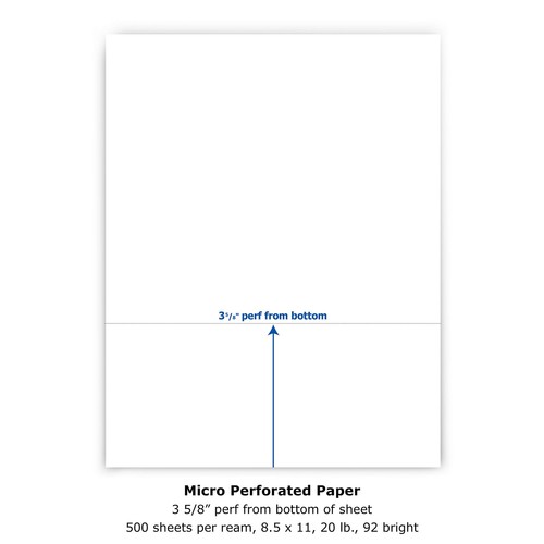 Professional 3 5/8" Perforated Paper, 500 Sheets, 20 lb, White (04132) - Picture 2 of 5