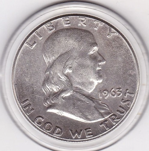 1963   Franklin  Half  Dollar   (90% Silver)  Coin,  50  Cents.