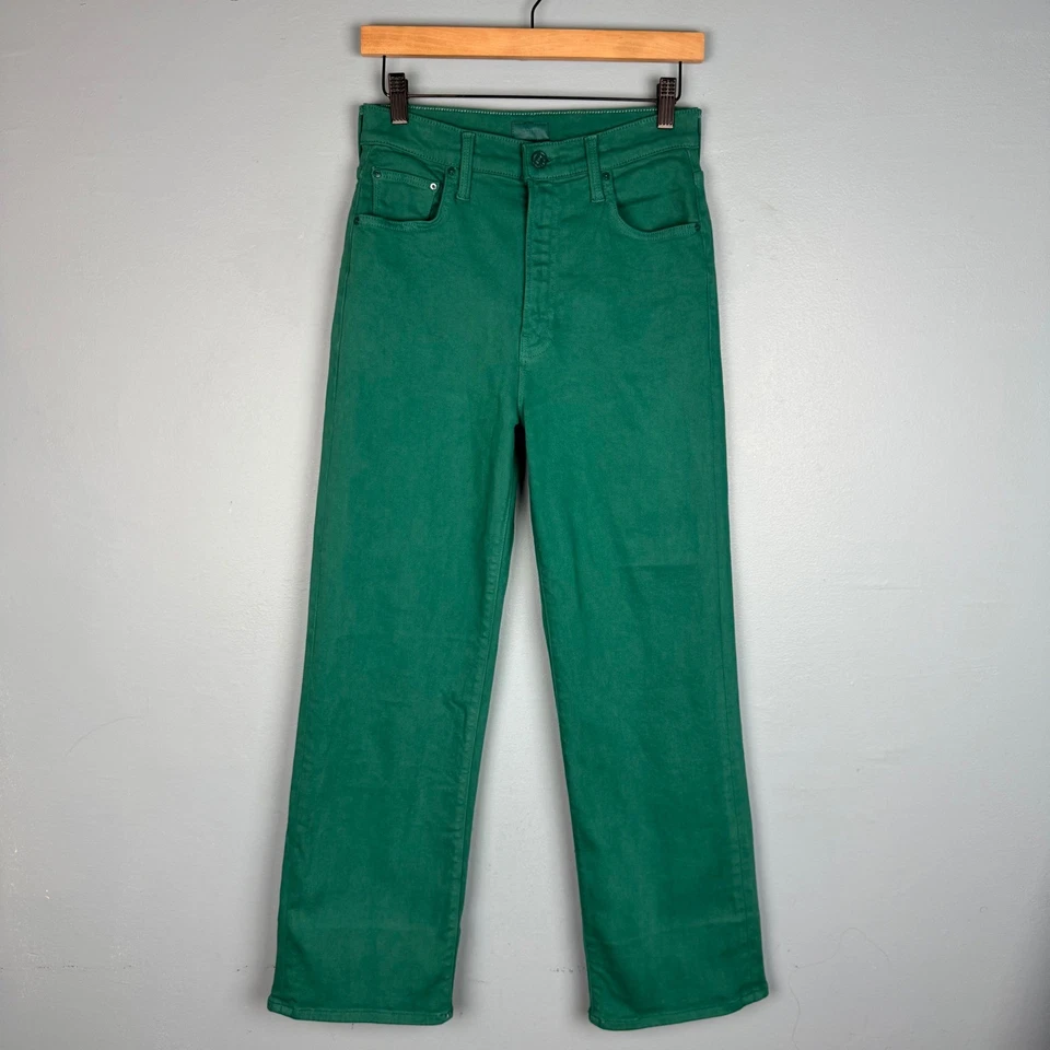 Pantalones de mezclilla Mother Rambler con cremallera al tobillo para mujer 27 verde tiro alto pierna recta 28" entrepierna Foto 2 de 4