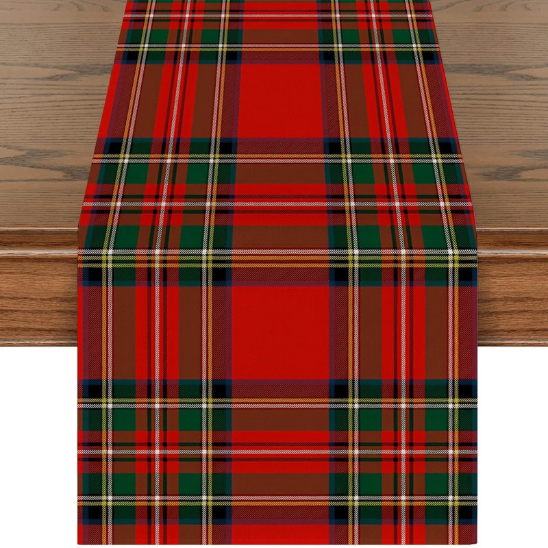 Christmas Buffalo Plaid Table Runner Red Green Scottish Tartan Plaid Table