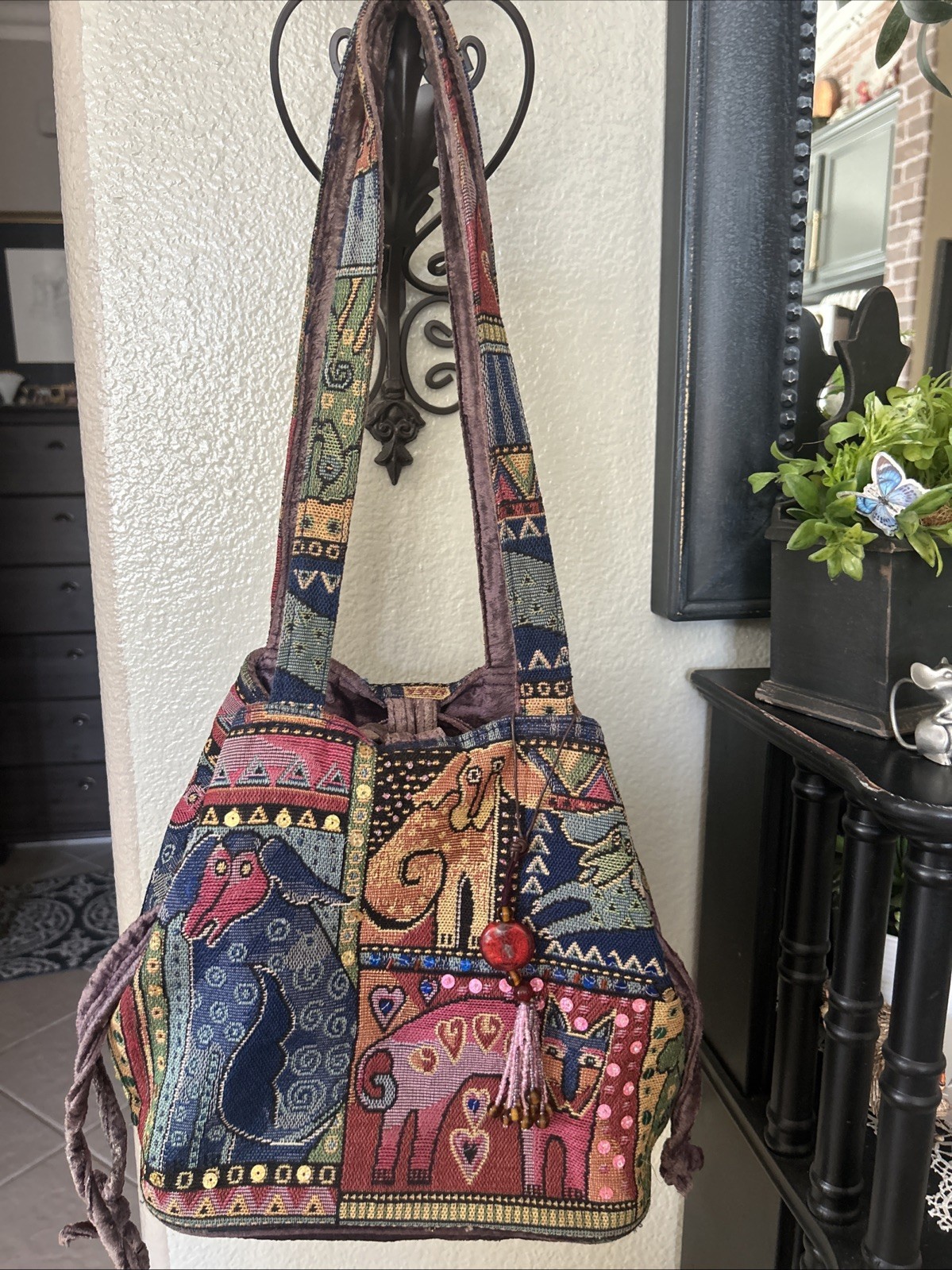 Cute Laurel Burch Dog/Cat Patchwork Medium Tote H… - image 1