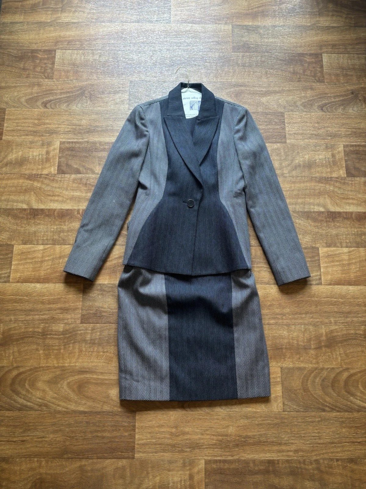 Set completo donna Christian Dior lana giacca e abito taglia 8 grigio grigio scuro nero