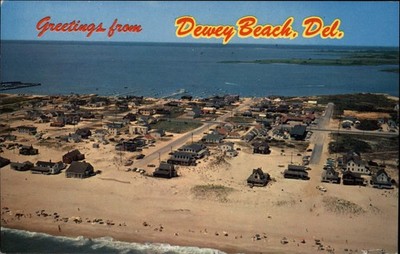 Dewey Beach Delaware sand city aerial view unused vintage postcard