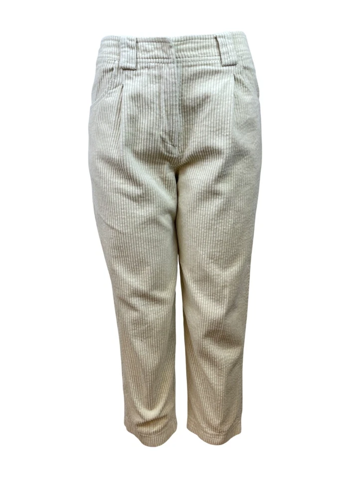 Calça Top Shop feminina bege cintura alta veludo cropped e cônica tamanho 6 - Imagem 3 de 4