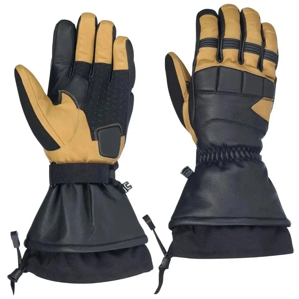 Men Snowmobile Gloves Leather X-Team Style Khaki Winter Riding Gloves Warm