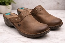 Born Naomi Wedge Clogs Womens 8 Brown Leather Slip On Comfort Shoes NWOB