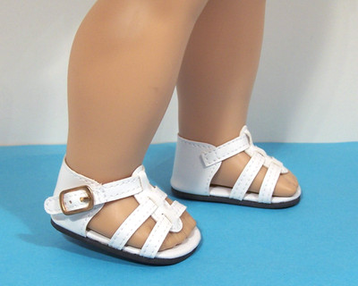 White Strappy Sandals w/Hook & Loop Doll Shoes For 18'' American Girl (Debs)