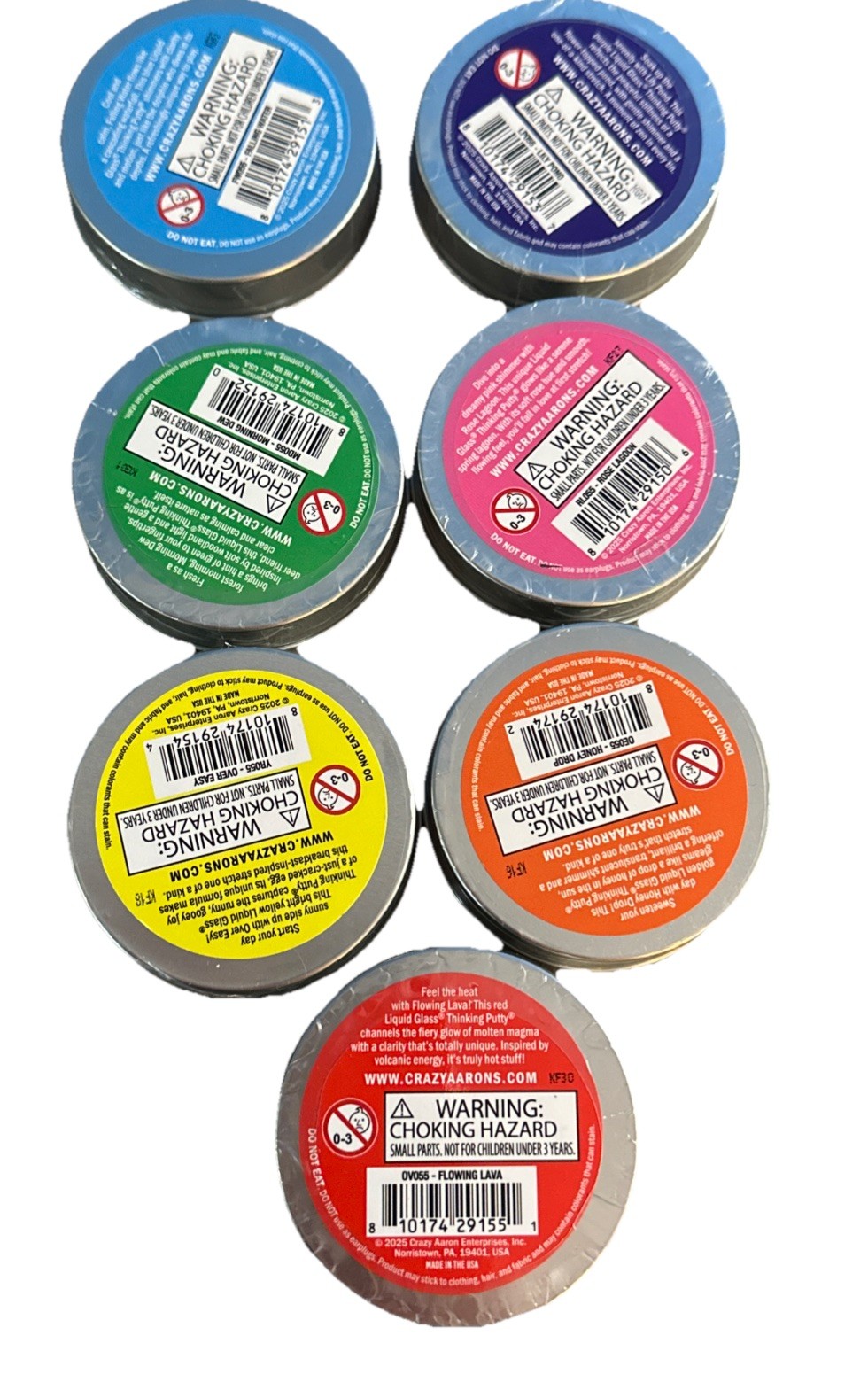 7 Pack of Retired Putty - Aaron's Crazy Liquid Glass Thinking Putty 1.06 oz