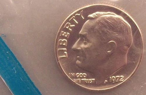 1972 Roosevelt Dime  GEM BU- 'Still in Original Mint Cello' FREE SHIPPING qqwywt