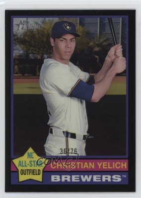 2025 Topps Heritage Chrome Black Border 36/76 Christian Yelich #10 4g8