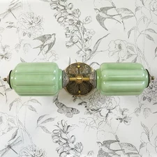 Vintage Milk Glass Bathroom Vanity Light - 2-Light Wall Sconce with Brass Green