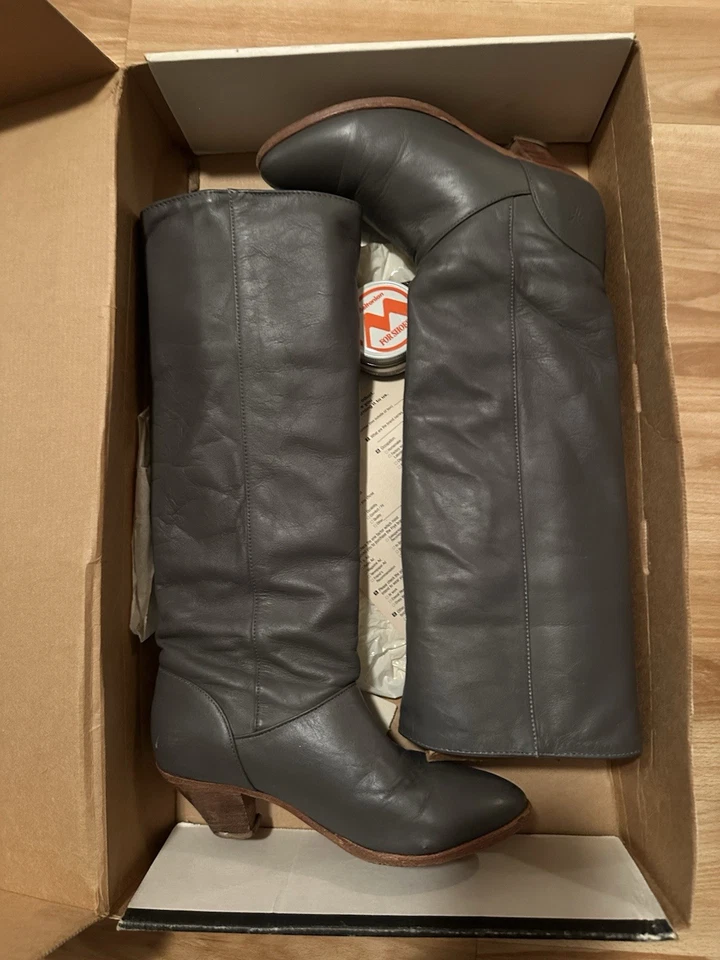 Botas Frye Susie 1989 De Colección Cuero Gris Slouch Western Talla 6M Hechas en EE. UU. Foto 3 de 4