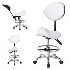Saddle Stool with Back Support PU Leather Esthetician Massage Clinic Salon Chair