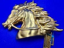 Gorgeous Horse Head Flowing Hair Clear Rhinestone Eye Belt Buckle Marked NI 95
