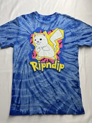 RIPNDIP Nermchu Tie Dye T Shirt Medium Blue Lord Nermal Graphic Back Hit Skate