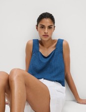Image of Marks & Spencer Womens Linen Sleeveless Square neck Vest Top in Blue - M&S