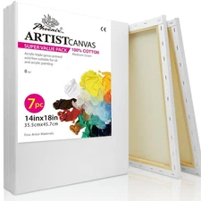 Studio Stretched Canvas, 14"X18", 7 Pack, 100% Cotton Acid Free, White, Academic