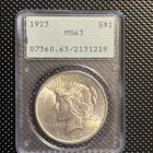 1923 Peace Silver Dollar $1 PCGS MS63 Rattler OGH