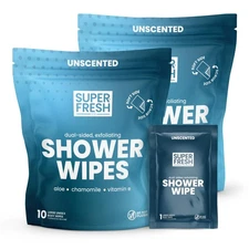 Shower Wipes Large Unscented 20Pcs Aloe VitaminE No Rinse Hygiene Travel Gym