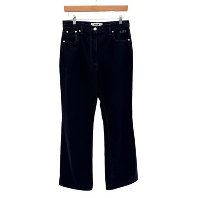 MSGM Milano Black High Rise Wide Leg Jeans Contrast Stitching 44 Made in Italy