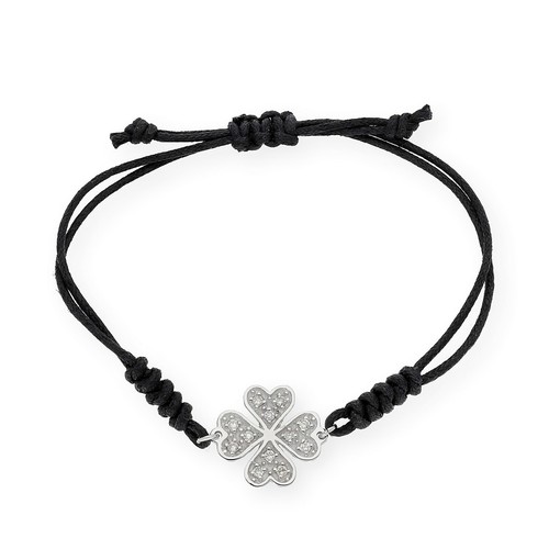Pulsera con Diamantes Diseño de Trébol Grande Oro con Cierre Ajustable Macramé - Imagen 21 de 24