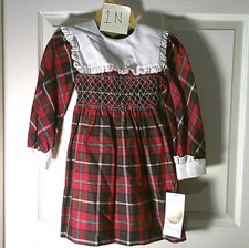 Vtg 1970s Girls Polly Flinders Smocked Plaid Dress Bib Collar Eyelet Lace NWT s6