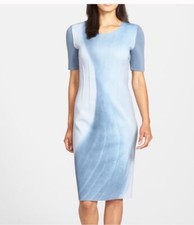 Elie Tahari Gwenyth Short Sleeve Marble Print Sheath Dress Blue Zip Up Size 6