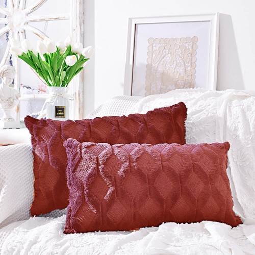 12"x20" Lumbar Plush Throw Pillow Covers, Pack of 2 Luxury Soft Pillowcases - Picture 33 of 35