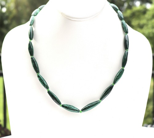 VINTAGE MALACHITE ELONGATED BEADS NECKLACE 21"