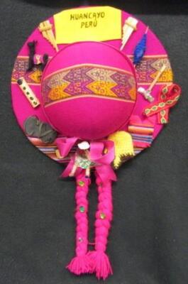 Cute Huancayo Peru Souvenir 3D Wall Hanging HAT Miniature FLUTE DOLL LAMA SANDAL