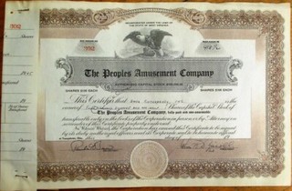 Peoples Amusement Co. 1945 Stock Certificate Youngstown OH Ohio Theatre