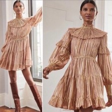 Ulla Johnson Averil Ruffled Georgette Long Sleeve Mini Dress in Rose Multi Sz 2