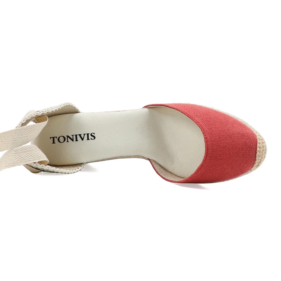 Mujer Cuñas Zapatos de Verano Sandalias Rojas Sandalias Cuña Correa al Tobillo Foto 4 de 4