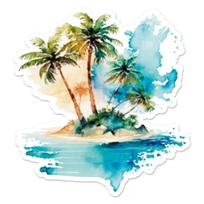 Tropic Island Palm Trees, Vinyl Decal Sticker, Indoor Outdoor, 3 Sizes, #11415