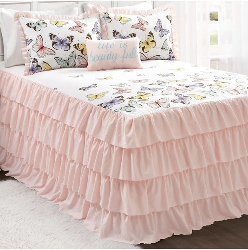 Lush Decor Pink Flutter Butterfly 4-Piece Bedspread Set, Cute Comforter (Full) - Picture 2 of 8